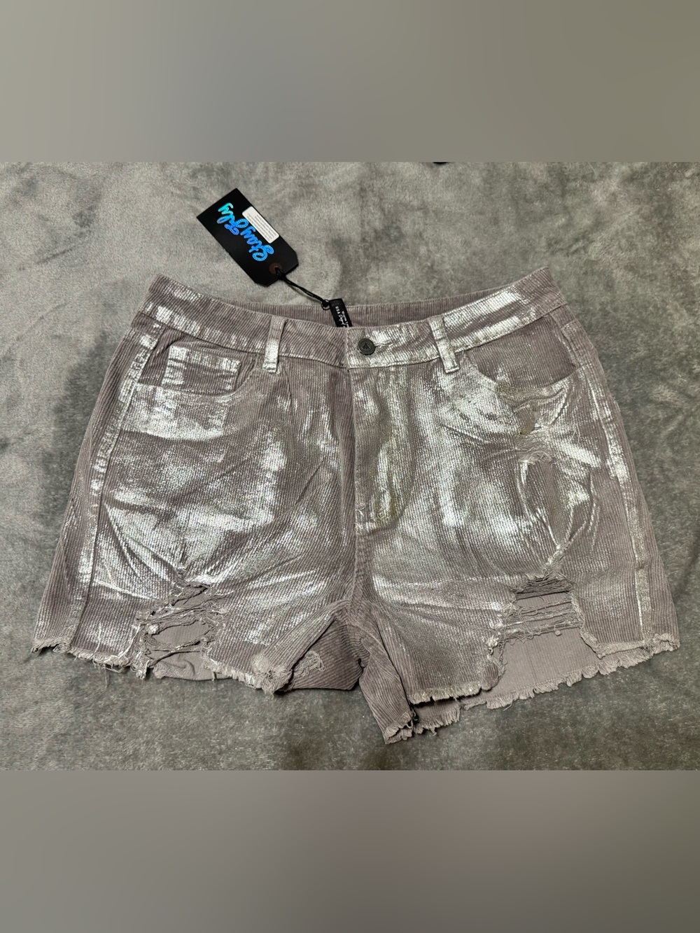 Metallic Taupe Distressed Women’s Jean Shorts
